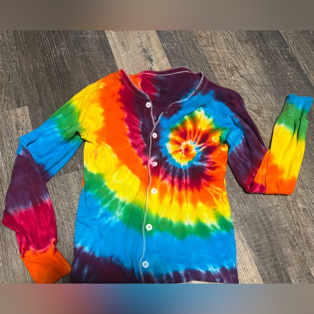 Tie Dye Onesie Long John Pajamas with Butt Flap